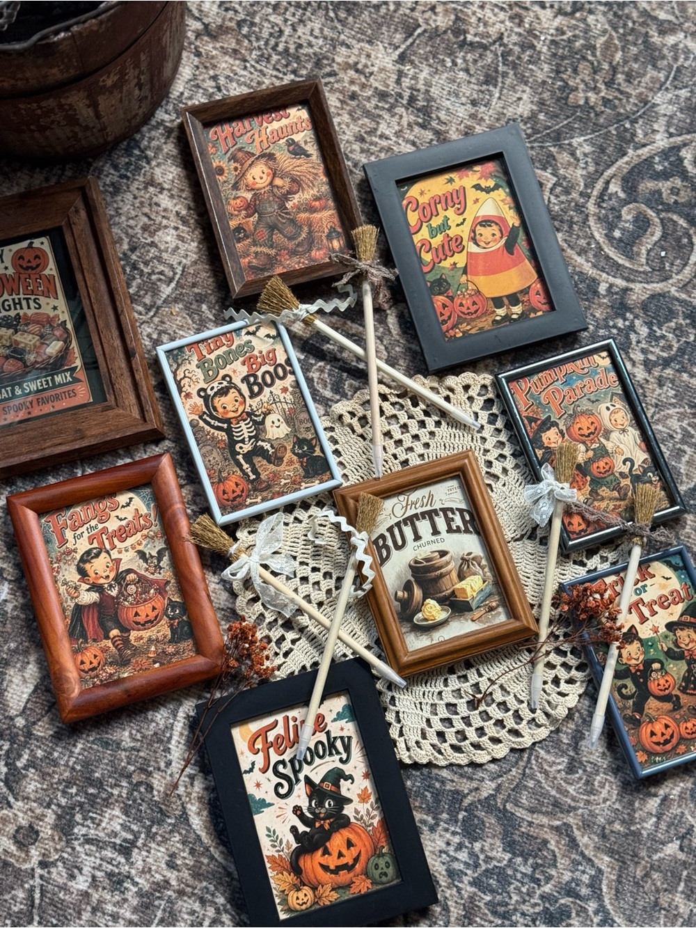 Vintage Inspired Halloween Framed Art Collection Spooky Decor Bundle